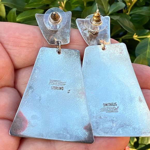 VINTAGE NAVAJO NATIVE AMERICAN SUGILITE LAPIS HUGE DROP DANGLE EARRINGS 925 SS